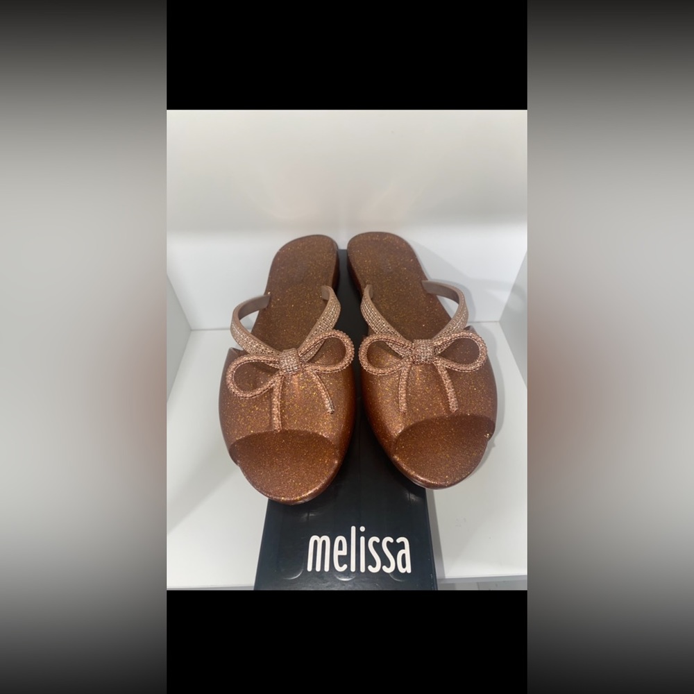 Melissa Ela Bow Chrome Sandals in Rose Glitter